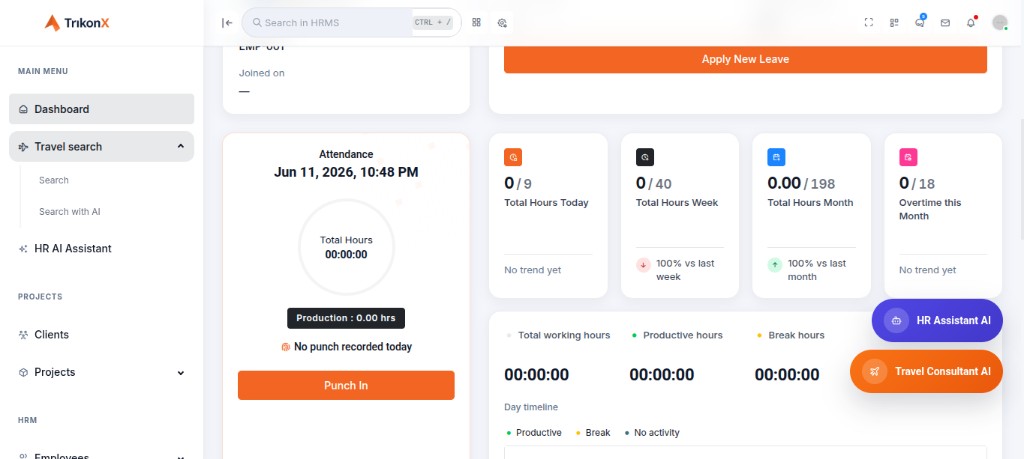 Employee HRMS dashboard